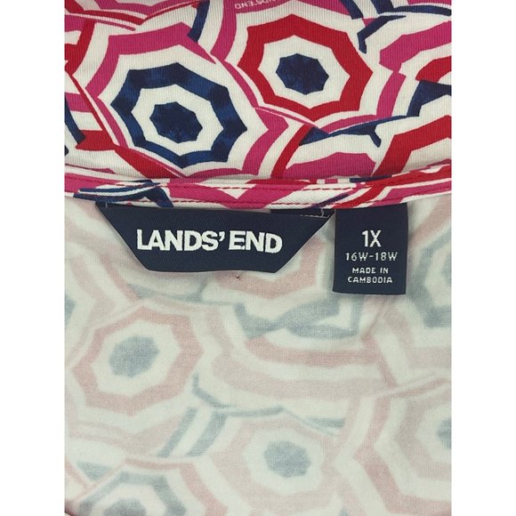 Size 1X (16W-18W) LANDS' END GEOMETRIC‎ PRINT SUMMER DRESS Vacation PLUS SIZE - Picture 5 of 6